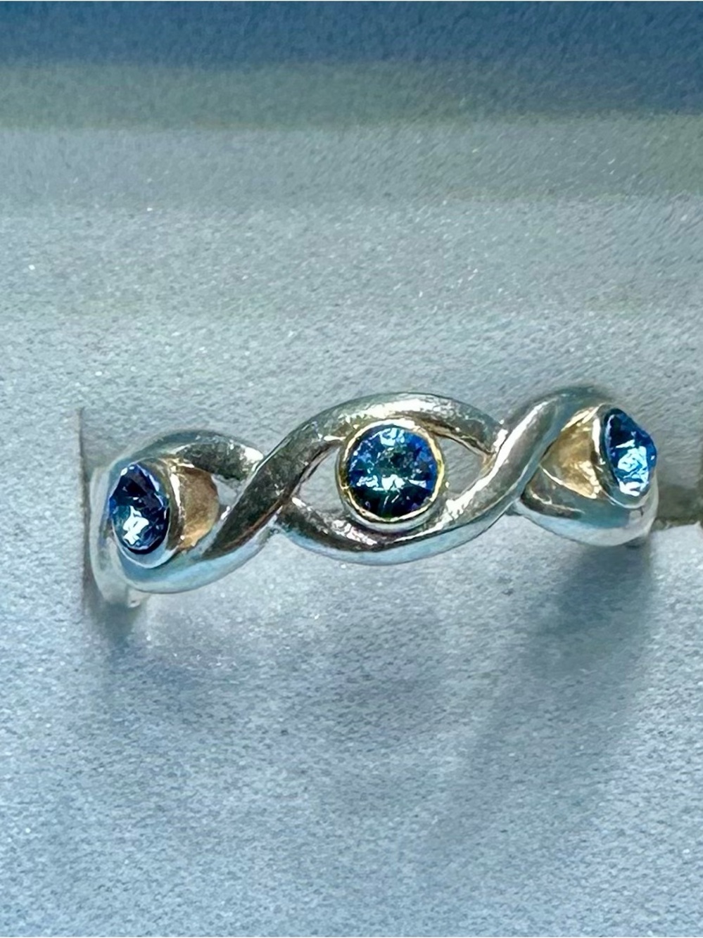 Sterling Silver Marked 925 Adjustable Toe Ring with Blue Stones